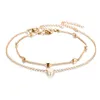 Bohemian MultiLayer Rhinestone Heart Anklets För Kvinnor Guld Kors Pendant Anklet Ankel Armband på ben Sexiga Barefoot Smycken Ny