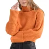Femmes à manches longues pull en tricot gaufré col roulé Fluorescent néon couleur unie hauts amples pull pull Streetwear