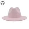 FS 60cm hattar för kvinnor bred rand Fedora jazz hatt rosa röd patchwork ull filt panama trilby cowboy cap elegant dam kyrka hattar cx200819