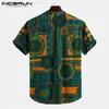 Mannen Shirt Etnische Stijl Print Korte Mouw Stand Kraag Camisa Masculina Casual Tops Streetwear Heren Hawaiian Shirts Incerun 200925