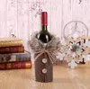 Creative nouvelle couverture de vin avec des vêtements de bouteille de lin à carreaux arc avec Fluff couverture de bouteille de vin créative mode décoration de noël GD678