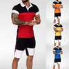 Conjuntos curtos masculinos de verão, roupas casuais de verão, conjunto de 2 peças, ternos de trilha Colorblock 2020, camiseta masculina + shorts de algodão, agasalhos masculinos