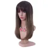 Pelucas de cabello natural liso y largo medio con flequillo, pelucas de Cosplay de color marrón degradado para mujer US3663263