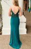 Emerald Green Spaghetti Straps Evening Dress Deep Split vestidos largo Islamic Dubai Elegant Long Evening Gown Prom Dress