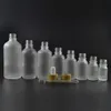 5 Bottle 10 15 20G de vidro fosco conta-gotas, de 30 a 50 ml de vidro Óleos essenciais Frascos Com Eye DropperBamboo tampas de borracha branca recipiente cosmético