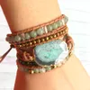 ST0103 Toppkvalitetskvinnor armband naturlig grön aventurin 3 wrap läder armband fancy handgjorda femme boho armband279h