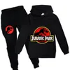 Set di abbigliamento per ragazzi del bambino Primavera Autunno Moda Felpe con cappuccio Tuta Jurassic Park T-shirt con cappuccio Completo per bambini Felpa per bambina