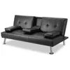 US Lager, Schwarz aufklappbares Sofa mit Armlehne / 2 Becherhalter / Metallbeine Lehnstuhl Couch Wohnmöbel W36814055