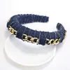 Bandeau rembourré en Denim bleu uni pour femmes, nouveau Style, chaîne en métal, bandeaux pour filles, large cerceau, accessoires pour cheveux