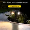 Lampes solaires à double couleur RGBW Coloré pelouse de pelouse à 360 degrés Double tête Double Capteur PIR PROPOSITEUR POISSON POINT DE JARDIN EXTÉRIEUR 4 Modes d'éclairage