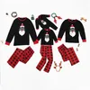 2020 Nova Família pai-filho roupa Europeus E Americanos em torno do pescoço de impressão Verifique Papai Noel Long Sleeve Pajama Set