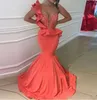 New Beautiful Coral Mermaid Prom Dresses Zipper Back Beaded Satin Formal Dress Evening Wear Abendkleider Robe de soiree Custom Made