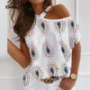 Sexy off schouder halter shirt blouse zomer dames korte mouw tops blusa vrouwelijk casual delyse bedrukte shirts pullover plus maat