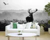 Background Wallpaper 3d Estilo Europeu bela floresta Silent Morning névoa Elk Paisagem preto e branco da parede Wallpaper animal 3d