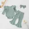 Baby meisje kleding peuter effen romper flare broek hoofdband 3 stks sets katoen lange mouw meisjes outfits boutique babykleding DW5693