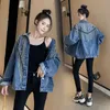 2020 Sonbahar Streetwear Denim Ceket Kadınlar Elle Çivili Perçin Püskül Zincir Kısa Kot Ceket Gevşek Vintage Rahat Siyah Mont