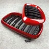 Custom Made F15 F16 Dual Line Glossy Car Racing Grille For BMW X5 X6 Red Carbon Front Kidney Grill Grilles
