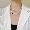 Srcoi French Style Retro Natural Freshwater Pearl Collar Simple Cuadrado Rhinestone Collar con cuentas Femenino Regalo de boda