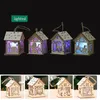 Christmas log cabin Hangs Wood Craft Kit Puzzle Toy Christmas Wood House with candle light bar Home Christmas Decorations gift