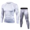 男性 Tシャツズボンセット 2 ピースメンズスポーツウェア圧縮スーツジョガーフィットネスベースレイヤーシャツレギンスラッシュガード服