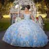 2021 Baby Blue Sweet 16 Abiti Quinceanera per ragazze Fiori 3D Lace Sweetheart Lace-up Ball Gown abito da ballo abiti da 15 a￱os