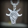 Hip Hop Iced Goat Hoofd Hanger in wit goud met roestvrijstalen touwketting voor mannen vrouwen