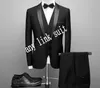 High Quality One Button Navy Blue Groom Tuxedos Shawl Lapel Groomsmen Mens Suits Wedding/Prom/Dinner Blazer (Jacket+Pants+Vest+Tie) K527