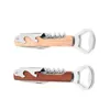 4 in 1 Wine and Beer Bottle Opener Wood Handle Hand-Held Deluxe Corkscrew Double Hinge Waiters