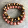 Natural Pedra 10MM Goldstone Pulseira, Tiger Eye Pulseira, pulseira elástica, Gemstone Beads curar Pulseira, presentes