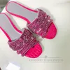 Sexy Summer 2020 Rhinestone Runway Slippers Women Genuine Leather Stone Grain Flip Flops Crystal Flat Shoes Woman1