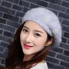 2020 New Brand Design Women Warm Berets Adorn Faux Pearls Angora Style Pure Colors Winter Outdoor Beanie