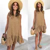 Vente Flash Robe d'été sans manches, imprimée à pois, à volants, col rond, décontractée, ample, grande taille, style Boho, Robe de plage pour femmes