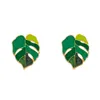 Tropical Plant Shape Green Enamel Leaf Drop Earrings Monstera Leaf Pendant Earrings for Women Summer Party Jewelry Gift