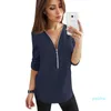 Vendita calda Cerniera Manica corta Camicie da donna Sexy scollo a V Solido Donna Top e camicette Magliette casual Top Abiti femminili Taglie forti 5XL