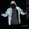 Fashion-Reflective Jacket Waterproof Windbreaker Zebra Stripes Printing Double Layers Jacket Hip-hop Pocket Hooded Streetwear5