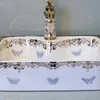 China Artistic butterfly pattern Porcelain Art Bathroom Sink Lavabo Washbasin Sink counter top countertop washbasin rectangular