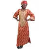 Vêtements ethniques MD 2022 Afrique du Sud Robe Pour Femmes Bazin Riche Dashiki Robes Vêtements Africains Broderie Motif Imprimer Headwrap207I