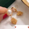 Natural freshwater pearl handmade 14k gold rice-shaped earrings water drop winding horse eye earrings 925 white fungus hook earrings