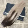 Omber tape in hair extensions # 4 vervagen naar # 18 Dip Geverfd lijm in Remy Menselijk Hair Extensions Balayage Tape op Extensions 40pcs / 100G