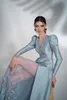2021 Eleganta kvällsklänningar Satin V Neck Långärmad 3D Floral Appliques Prom Dress Side Split Celebrity Runway Fashion Grows