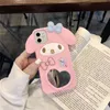 Espelho cinnamoroll bonito dos desenhos animados 3d com capas de cordão para iphone 13 12 11 pro x xs xr max se 7 8plus japão adorável gato minha melodia co8470130