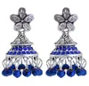 Vintage silver with colored glass beads tassels diamond crystal bell chandelier earrings party gift women jewelry