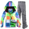 GSOU SNOW Uomo Abbigliamento da sci Pantaloni Tuta da sci Giacca da snowboard Pantalone invernale con cappuccio addensato super caldo