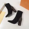 NOUVELLES bottes chaussettes extensibles à talons hauts, bottines Matchmake pour femmes avec bout uni mélangés et talons blocs robustes en textile noir avec boîte