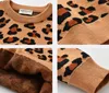 Bebek Çocuk Sweaters Kızlar Leopar Desen Örgü Külot Çocuklar Pamuk Örgü Sweater Sonbahar Çocuk Giysileri A40856600209