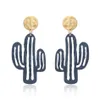 Personality Trend Jewelry Cactus Pendant Earrings Browm Dark Blue Green Large Size Ear Stud Party Vacation Earrings