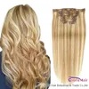 Highlight Honey Blonde Clips In On Human Hair Extensions Panio Color 27/613 Straight Brazilian Remy Colored Weave Clip Ins Thick 70g 100g 120g Set