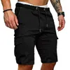 Short d'été décontracté pour hommes, couleur unie, poche, Sport, course à pied, entraînement, Cargo, pantalon de survêtement, noir, bleu marine, kaki, 267m