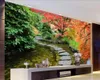 3D風景の壁紙美しい庭の道の花と森の背景の壁ロマンチックな風景装飾的な絹壁画壁紙