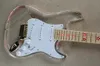 Fabriek aangepaste acryl elektrische gitaar met rode LED-licht, witte pickguard, gouden hardware, sterren fret inlay, kan worden aangepast